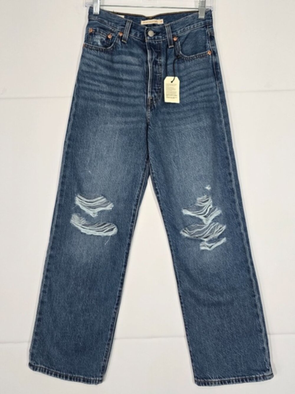 Levi's Premium Ribcage Straight Ankle Jeans 25 Med Wash Distressed NWT